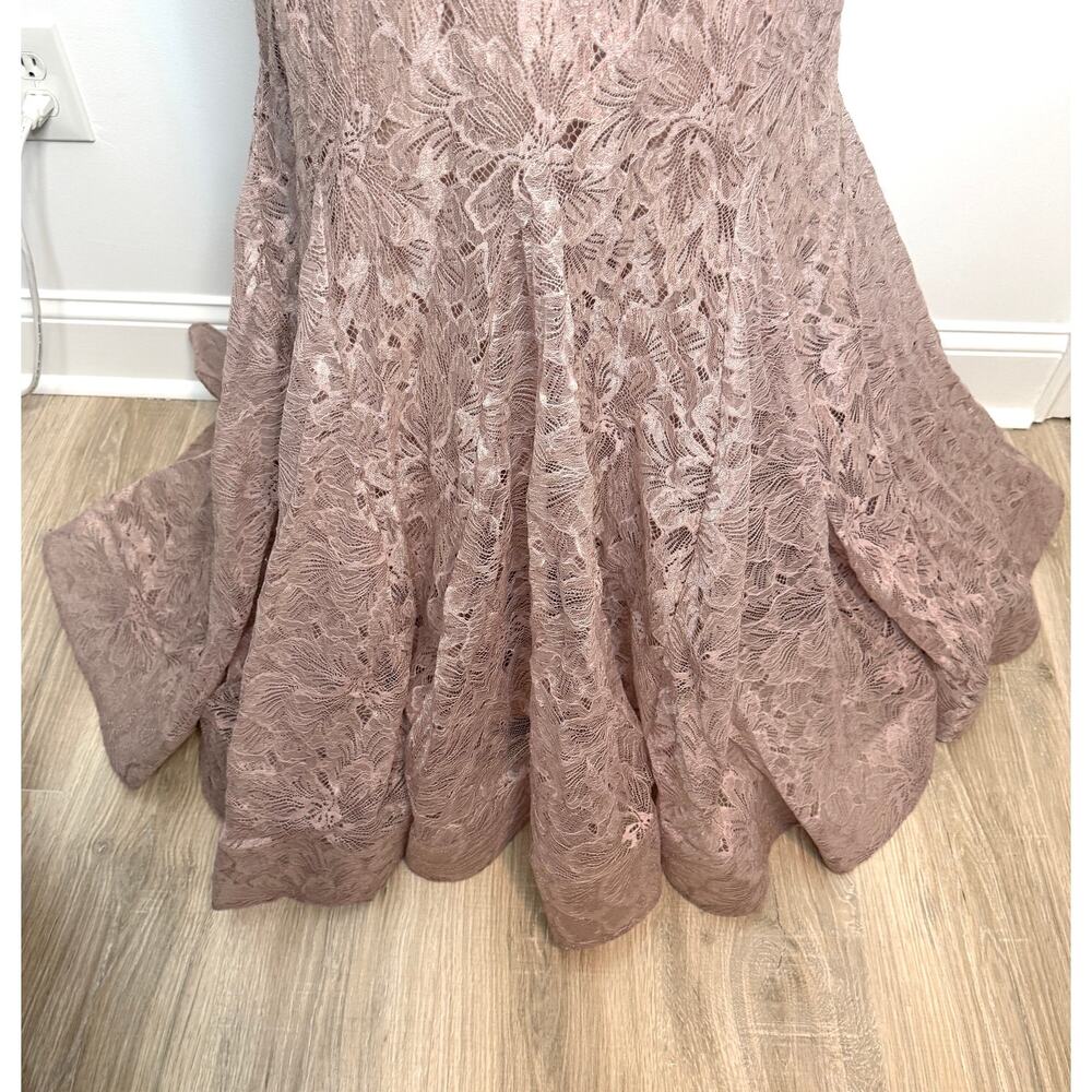 Mac Duggal 79368 Pink Embellished Lace Illusion Neck Gown With 3D Flowers Mocha - Picture 6 of 16